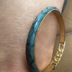 VINTAGE TEAL PYTHON SKIN BRACELET, ITALY 24K GP
